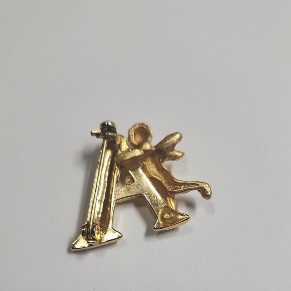Gold Angel Letter A Brooch - Picture 2 of 3